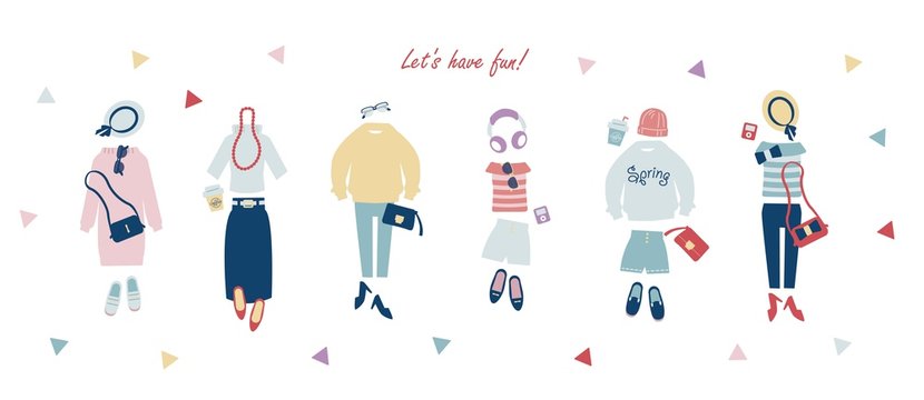 Girl's spring clothing illustration. casual style.