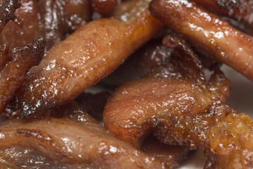 Close up fried sun-dried pork, Thai food