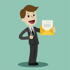 Businessman or manager has a lot of emails. He found the one. Job is finished successfull