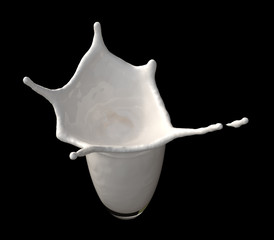 splash of milk,white liquid in a glass 3D illustration on black background or isolated