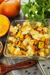 Chicken baked with pumpkin