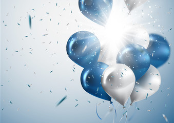 celebration and party background with colorful flying balloons,confetti glitters for event and holiday poster.Vector illustration.