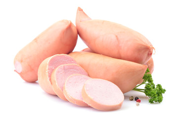 Pork sausages on a white background