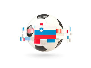 Fototapeta na wymiar Soccer ball with line of flags. Flag of slovenia