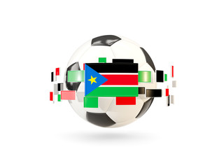 Fototapeta na wymiar Soccer ball with line of flags. Flag of south sudan