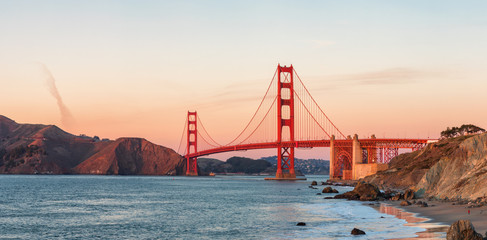Famous Golden Gate Bridge at sunset,, San Francisco USA