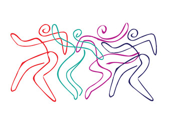 Folk dance group line art. 
Four vivacious dancers, line art stylized. Vector available. 