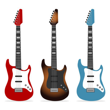 Electric guitar, a set of realistic electric guitars.