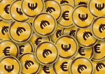 Financial growth concept with golden coin Euro. Stack of Euro Golden Coin.