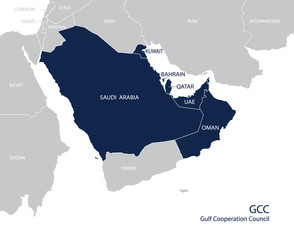 Map of the Gulf Cooperation Council (GCC)'s members. Vector