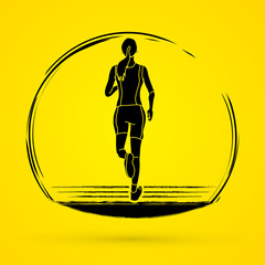 Athlete runner, running back view graphic vector