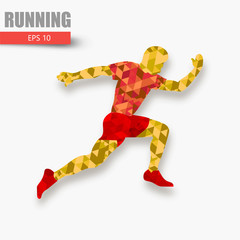 Silhouette of a running man from particles. Text and background on a separate layer.Running man