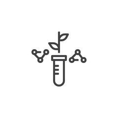 Plant with leaves and chemical test tube outline icon. linear style sign for mobile concept and web design. herbal lab simple line vector icon. Symbol, logo illustration
