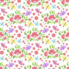 Fototapeta na wymiar Floral pattern vector seamless background with flowers gentle spring flora wallpaper textile design nature blossom wrapping ornament.