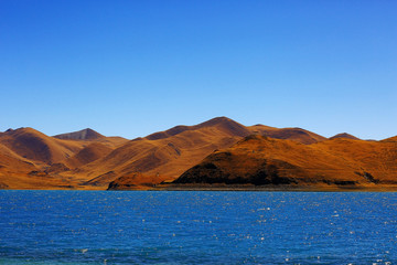 Fototapeta na wymiar sacred lake in tibet landscape