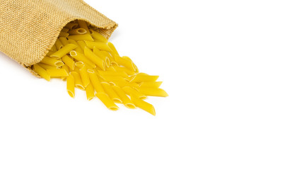 spilled pasta from durum wheat. Italian cuisine healthy eating. Isolated on white background, copy space, template. - Powered by Adobe
