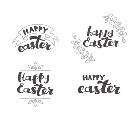Handwritten Happy Easter Phrases. Hand Drawn Lettering Isolated on White Background.