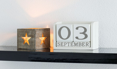 White block calendar present date 3 and month September
