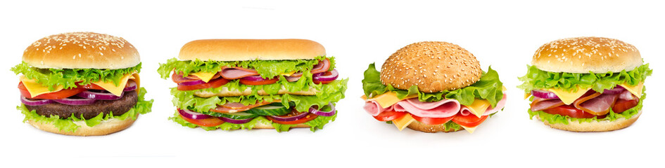 Set of sandwiches isolated on white