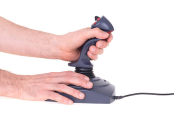 Hand holding gaming joystick