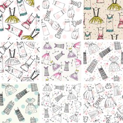 Hand draw seamless patterns with fashion clothes.