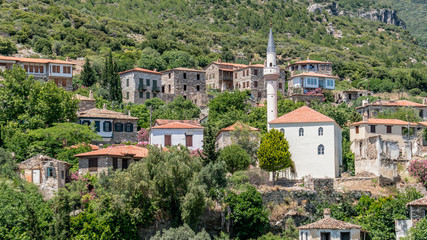 Fototapeta na wymiar Panoramic scene of historical Doganbey village in Aydin city