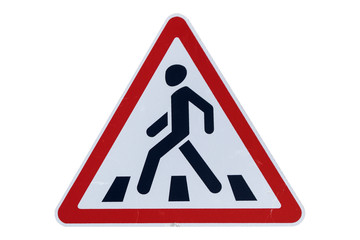 Road sign 'Pedestrian crossing' isolated on white