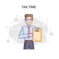 Conceptual banner reminder on tax time flat line design.