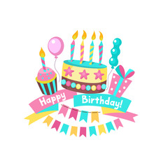 Happy birthday greeting card. Lovely birthday Cakes with candles.