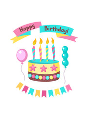 Happy birthday greeting card. Lovely birthday Cakes with candles.