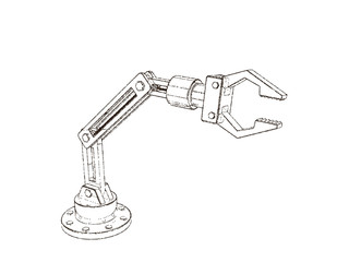 Robotic arm. Isolated on white background. Vector illustration. Pointillism style.