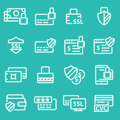 Collection of secure payment thin line icons
