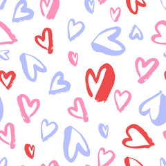 Vector seamless pattern. Simple repeating texture with chaotic hearts. Valentines day, for wedding invitation, clothes and other.