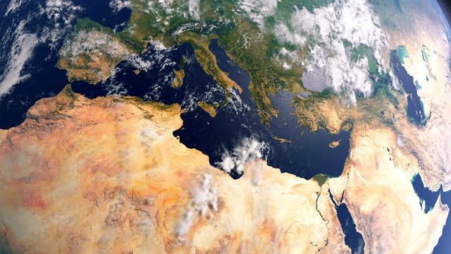 Italy Map With Borders, View From Space, Earth Globe