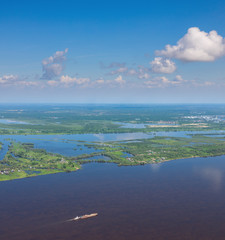 Great river in spring, top view