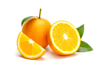 Oranges group freshly on a white background. Half of orange isolate on white background