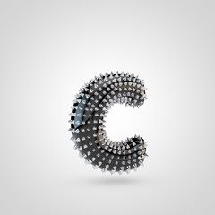 BDSM black latex letter C lowercase with chrome spikes isolated on white background