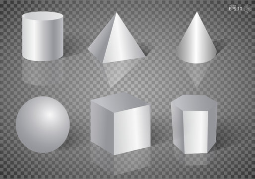 Geometric shape for education illustration on a transparent background. Realistic white basic 3d shapes vector set. Vector illustration EPS10
