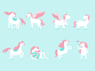 Set of cute unicorns and elements for your design,fairytale,icons,animal,horse,Vector illustrations.