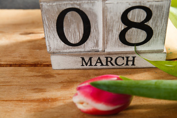 Women's day March 8 with wooden block calendar