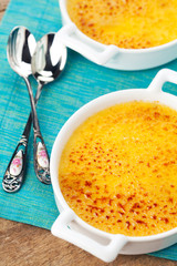 Creme brulee. Traditional French vanilla cream dessert with caramelised sugar on top.