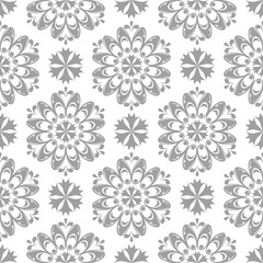 Gray floral seamless design on white background