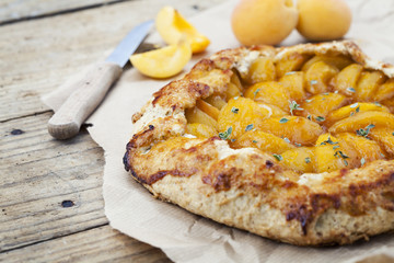 Homemade apricot galette with thyme