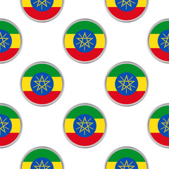 Seamless pattern from the circles with flag of Ethiopia.