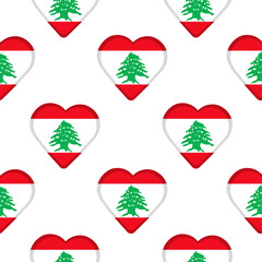 Seamless pattern from the hearts with flag of Lebanon.
