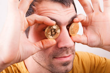 Man with bitcoin monet