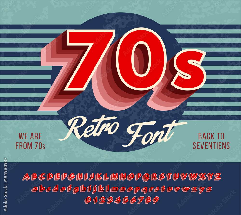 Fototapete retro alphabet with a harsh color gradation effects. red font from 70's. vector illustration