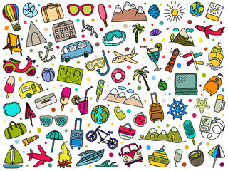 set of hand drawn travel doodle