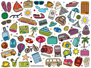 set of hand drawn travel doodle