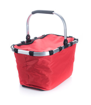 Red Cooling Bag With Zipper Isolated On White Background.